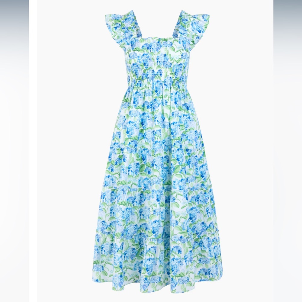 Hill House Floral Blue and Green Tiered Maxi Dress